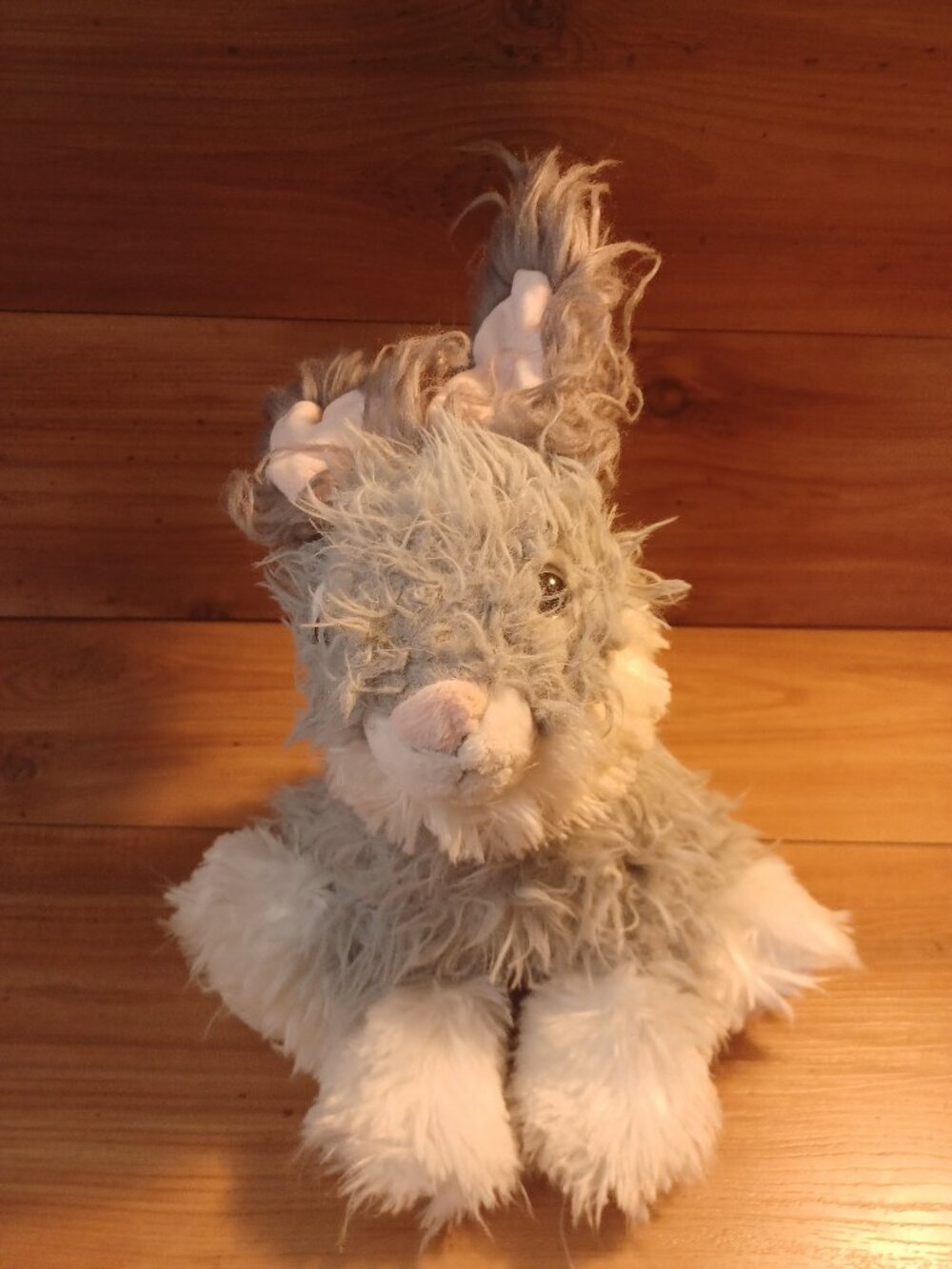 Dan Dee 14" Angora Grey & White Long Hair Easter Bunny Rabbit Plush Toy